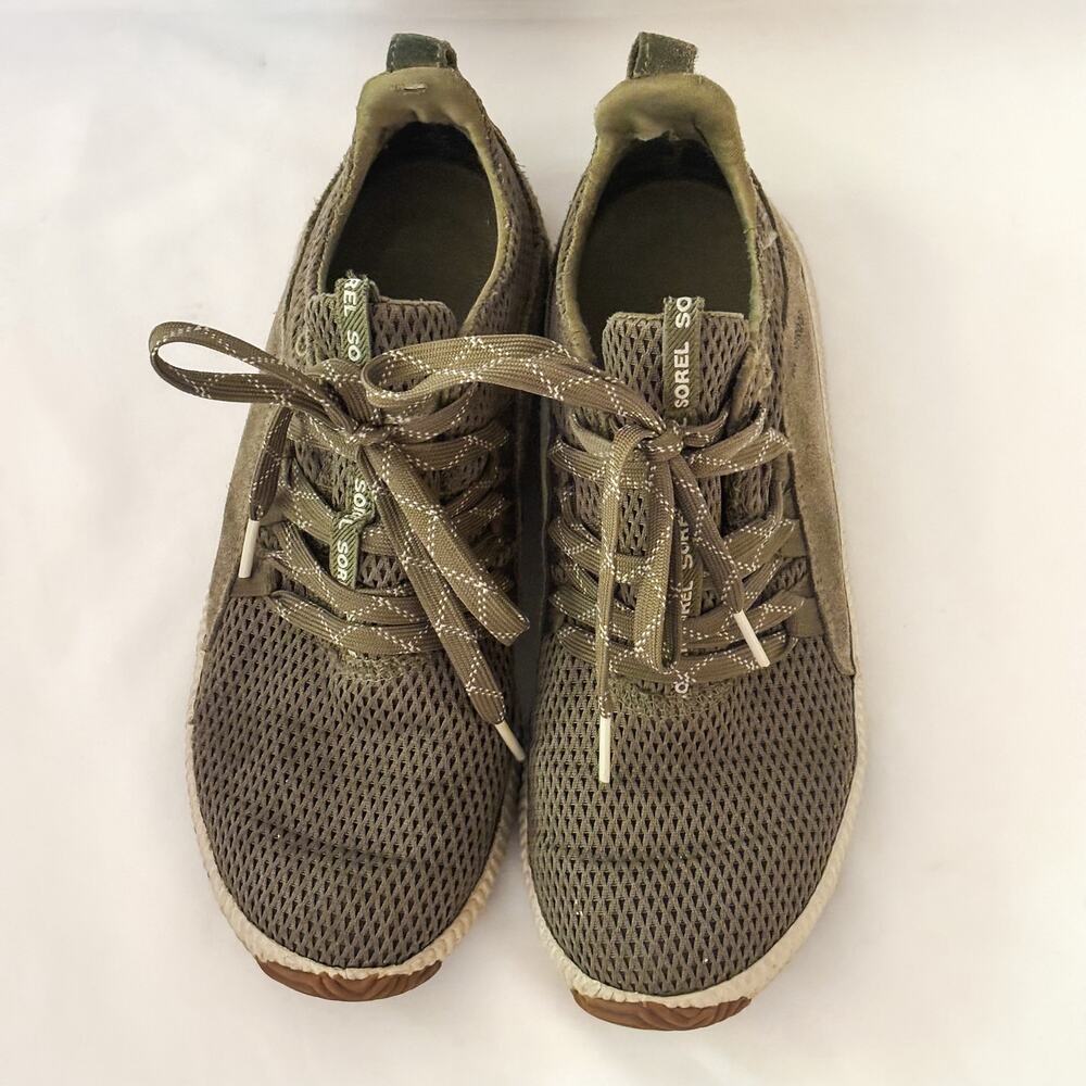 Sorel Out and About Hiking Tennis Shoes Olive Sage Green Suede Womens Size 7 - Picture 4 of 9